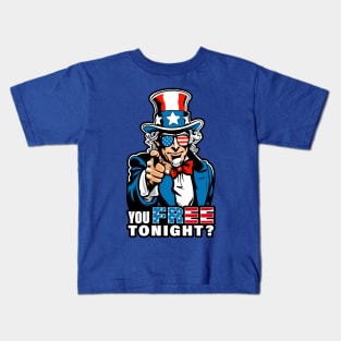 Fourth of July Cool Uncle Sam, You Free Tonight? wearing USA Flag Sunglasses Kids T-Shirt